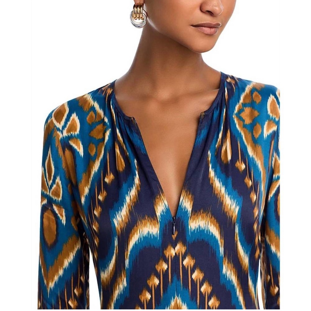 NEW FARM RIO pineapple ikat maxi dress in pineapple ikat blue Size L Large - Picture 6 of 7